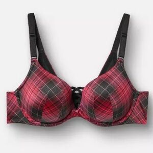 Torrid XO Plunge Push-Up Plaid Black & Red Bra SZ 44D